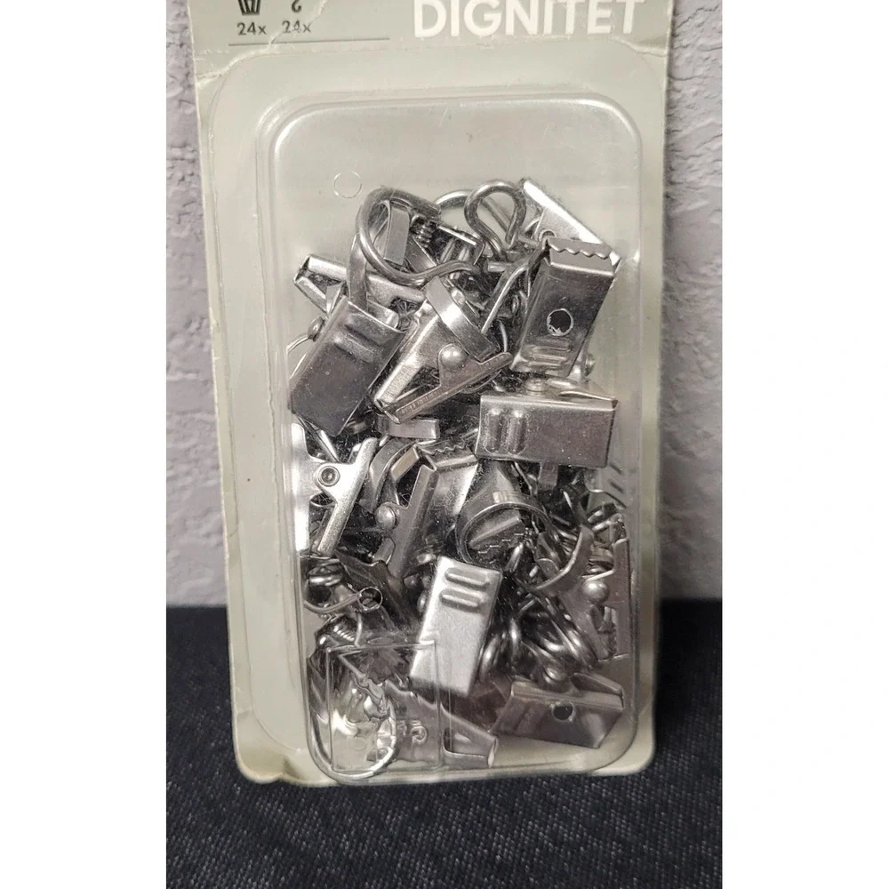 IKEA DIGNITET Curtain Wire clips 24 Stainless Steel Hooks & Clips